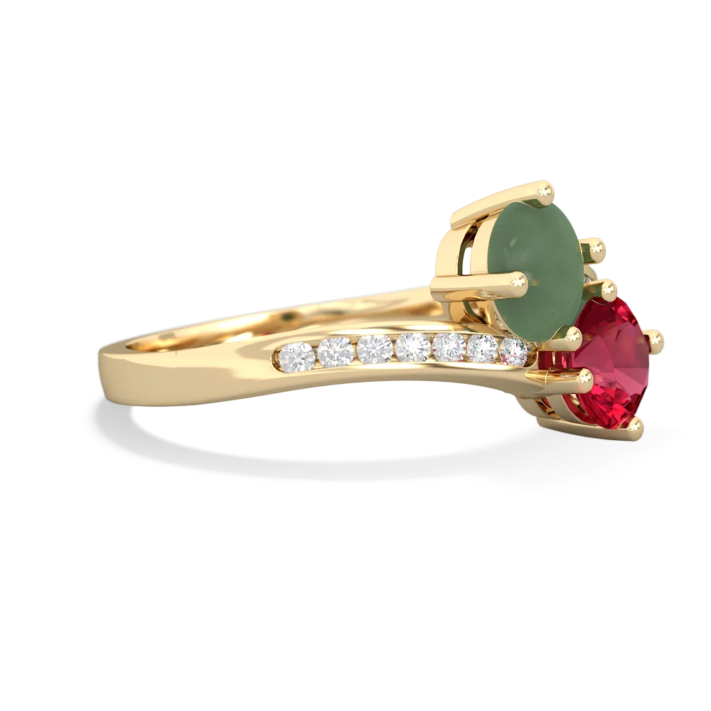 Jade Channel Set Two Stone 14K Yellow Gold ring R5303