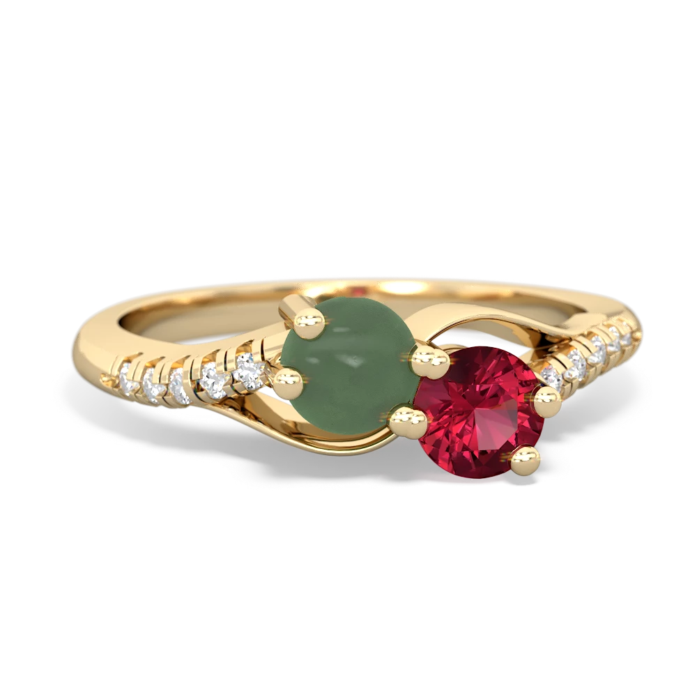 Jade Infinity Pave Two Stone 14K Yellow Gold ring R5285