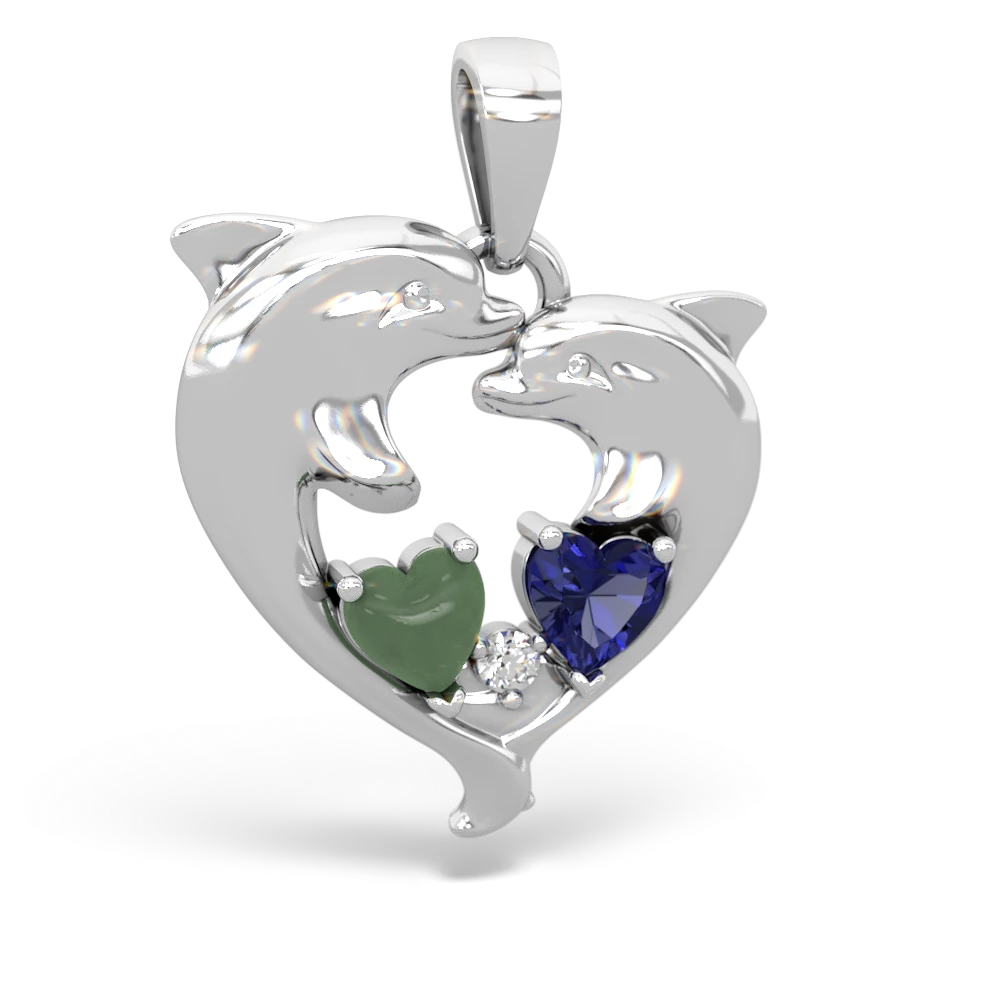 Jade Dolphin Heart 14K White Gold pendant P5820