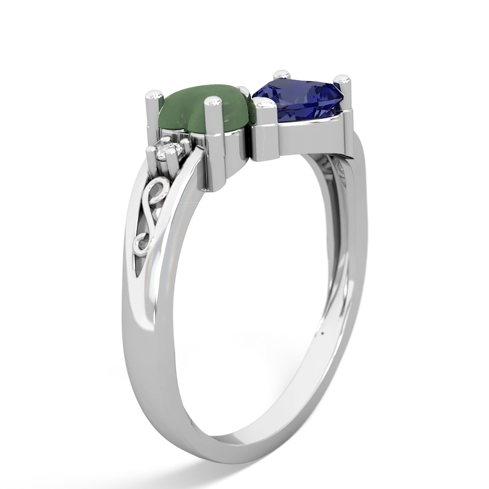 Jade Snuggling Hearts 14K White Gold ring R2178