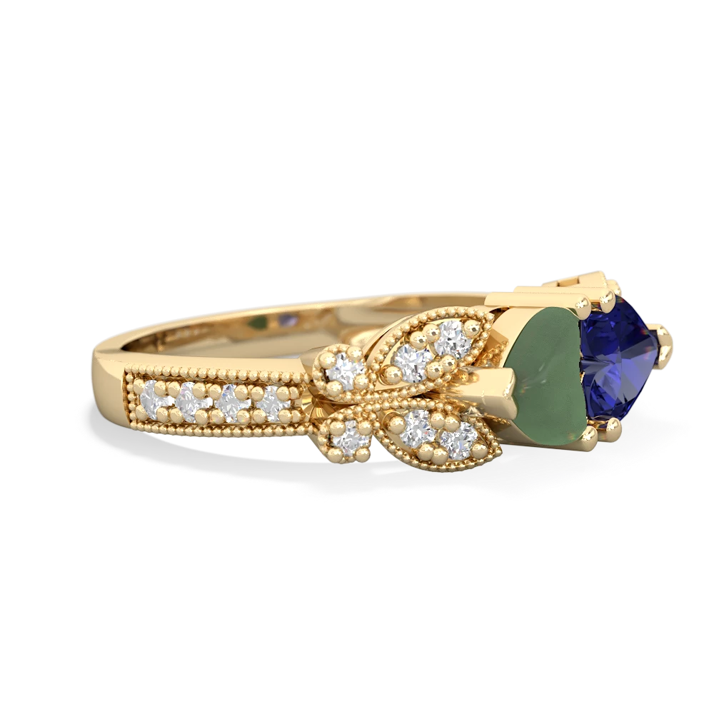 Jade Diamond Butterflies 14K Yellow Gold ring R5601