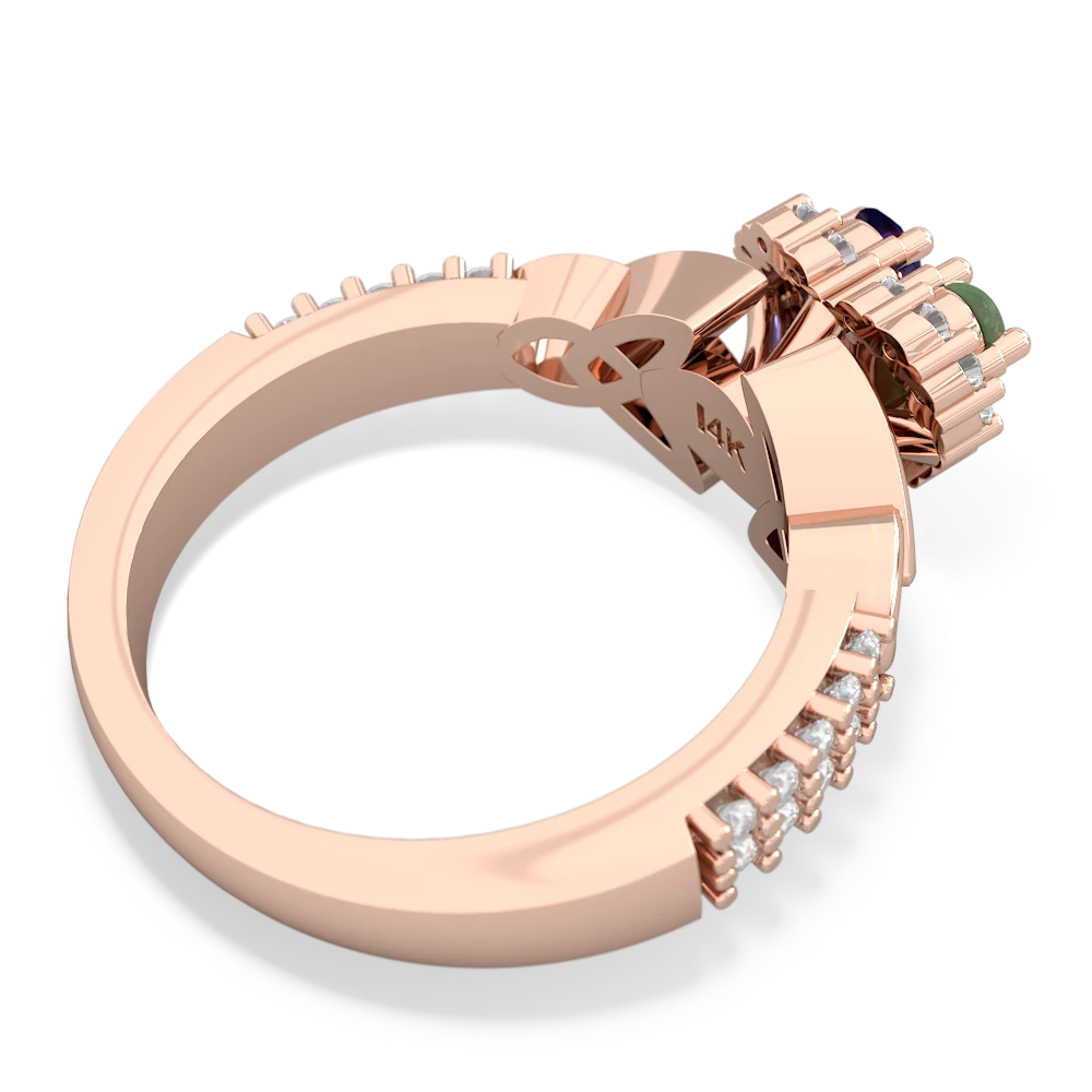 Jade Celtic Knot Two Hearts As One 14K Rose Gold ring R2644HRT