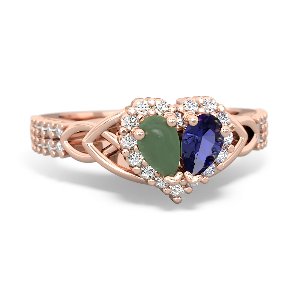 Jade Celtic Knot Two Hearts As One 14K Rose Gold ring R2644HRT