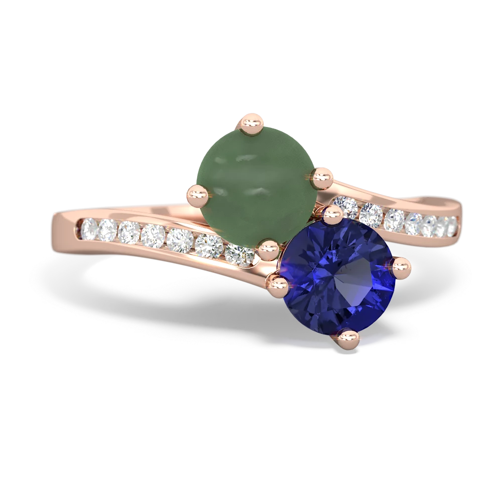 Jade Channel Set Two Stone 14K Rose Gold ring R5303