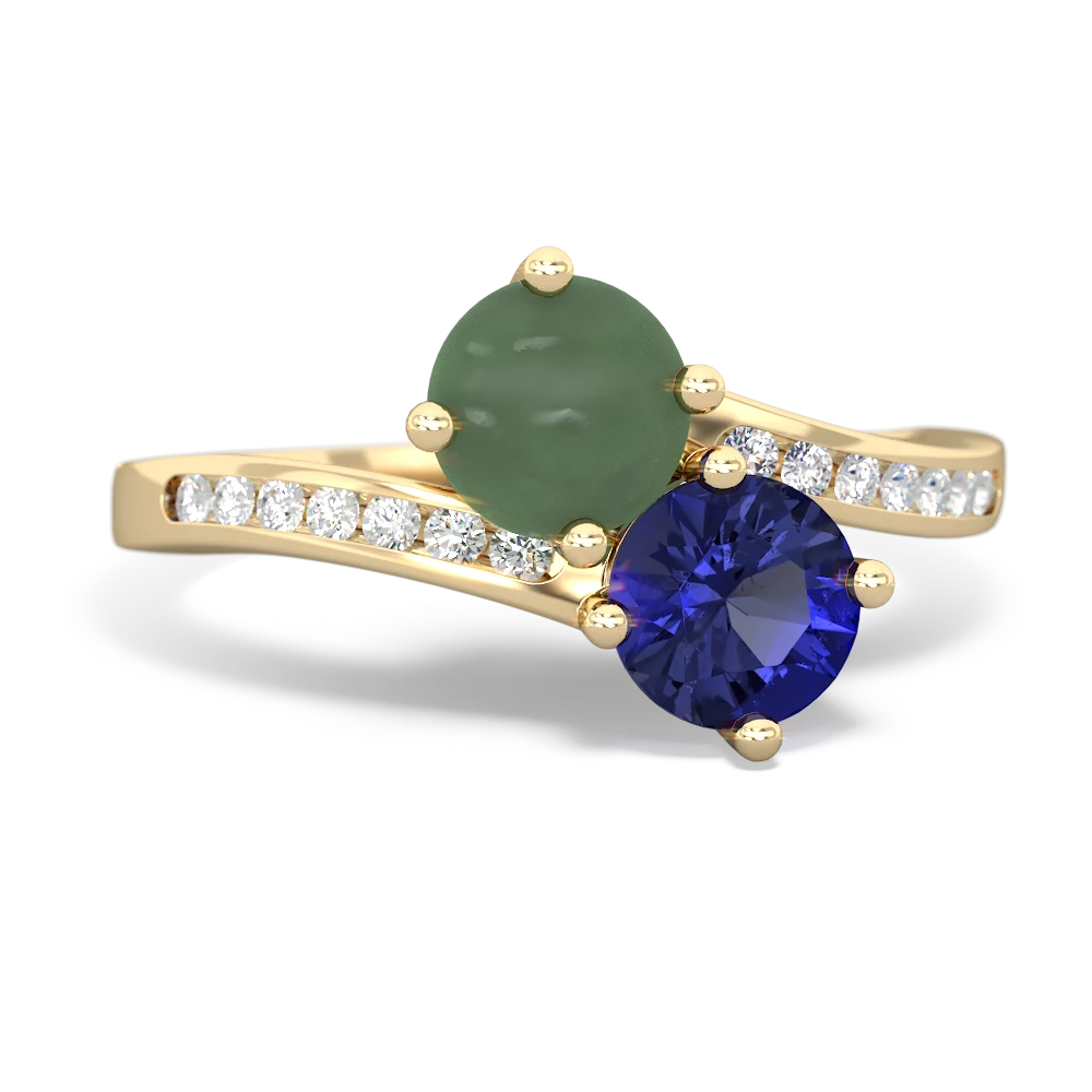 Jade Channel Set Two Stone 14K Yellow Gold ring R5303