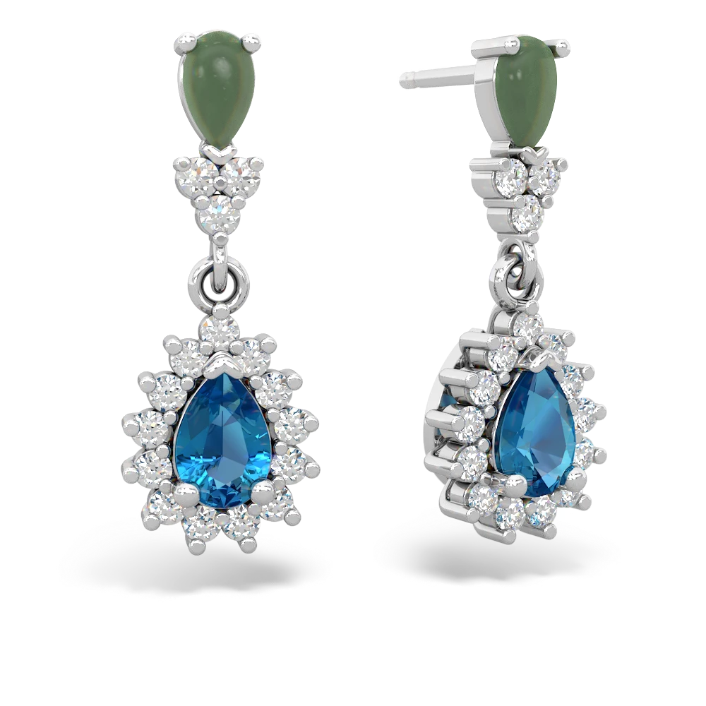 Jade Halo Pear Dangle 14K White Gold earrings E1882