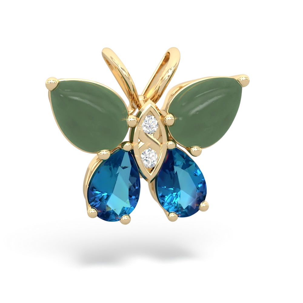 Jade Butterfly 14K Yellow Gold pendant P2215
