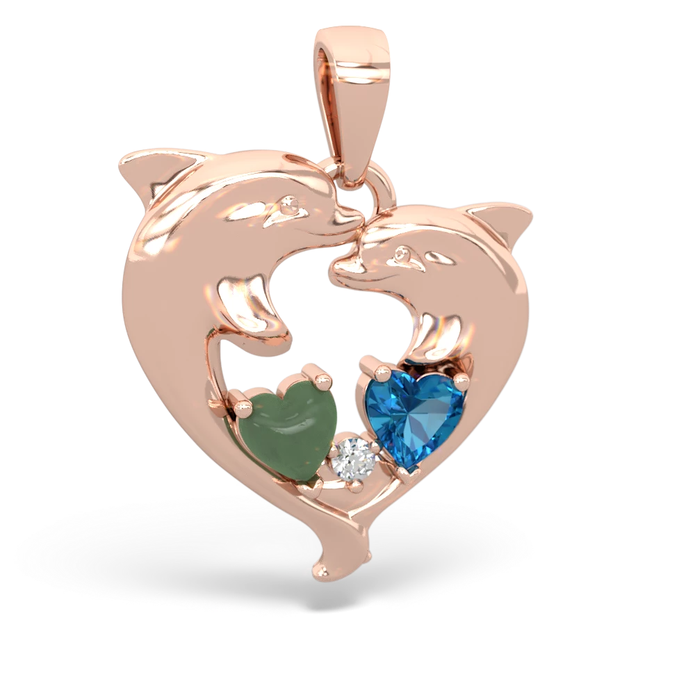 Jade Dolphin Heart 14K Rose Gold pendant P5820