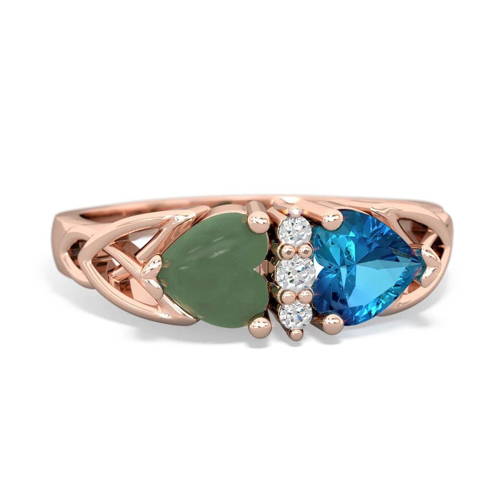 Jade Celtic Knot Double Heart 14K Rose Gold ring R5040