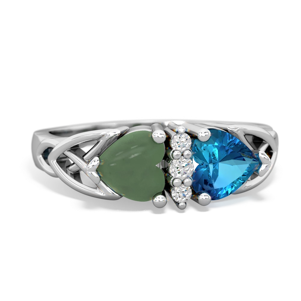 Jade Celtic Knot Double Heart 14K White Gold ring R5040