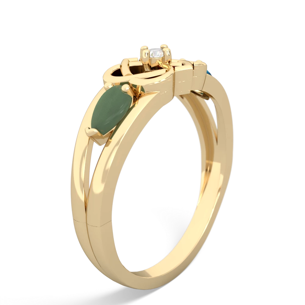 Jade Hearts Intertwined 14K Yellow Gold ring R5880