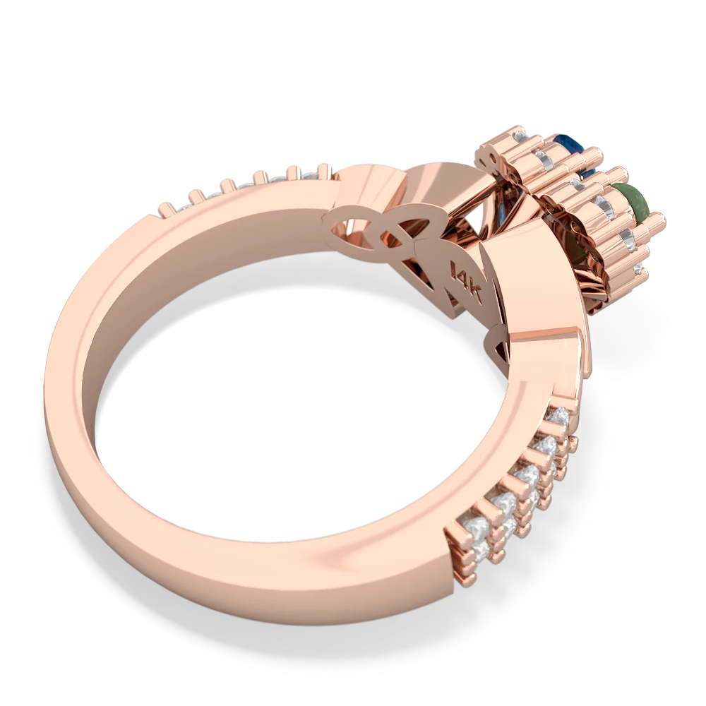 Jade Celtic Knot Two Hearts As One 14K Rose Gold ring R2644HRT