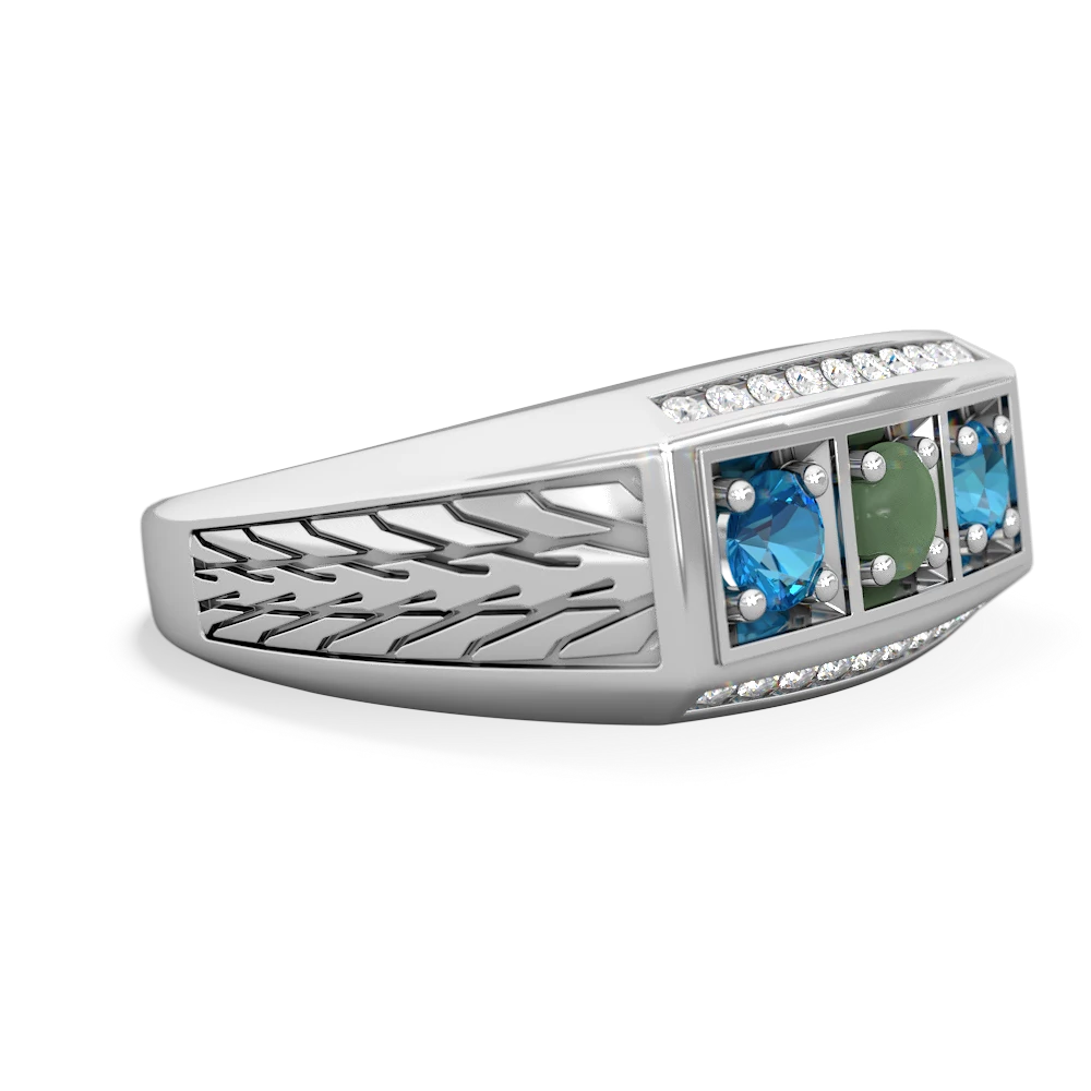 Jade Three Stone Tire Tread Men's 14K White Gold ring R0520