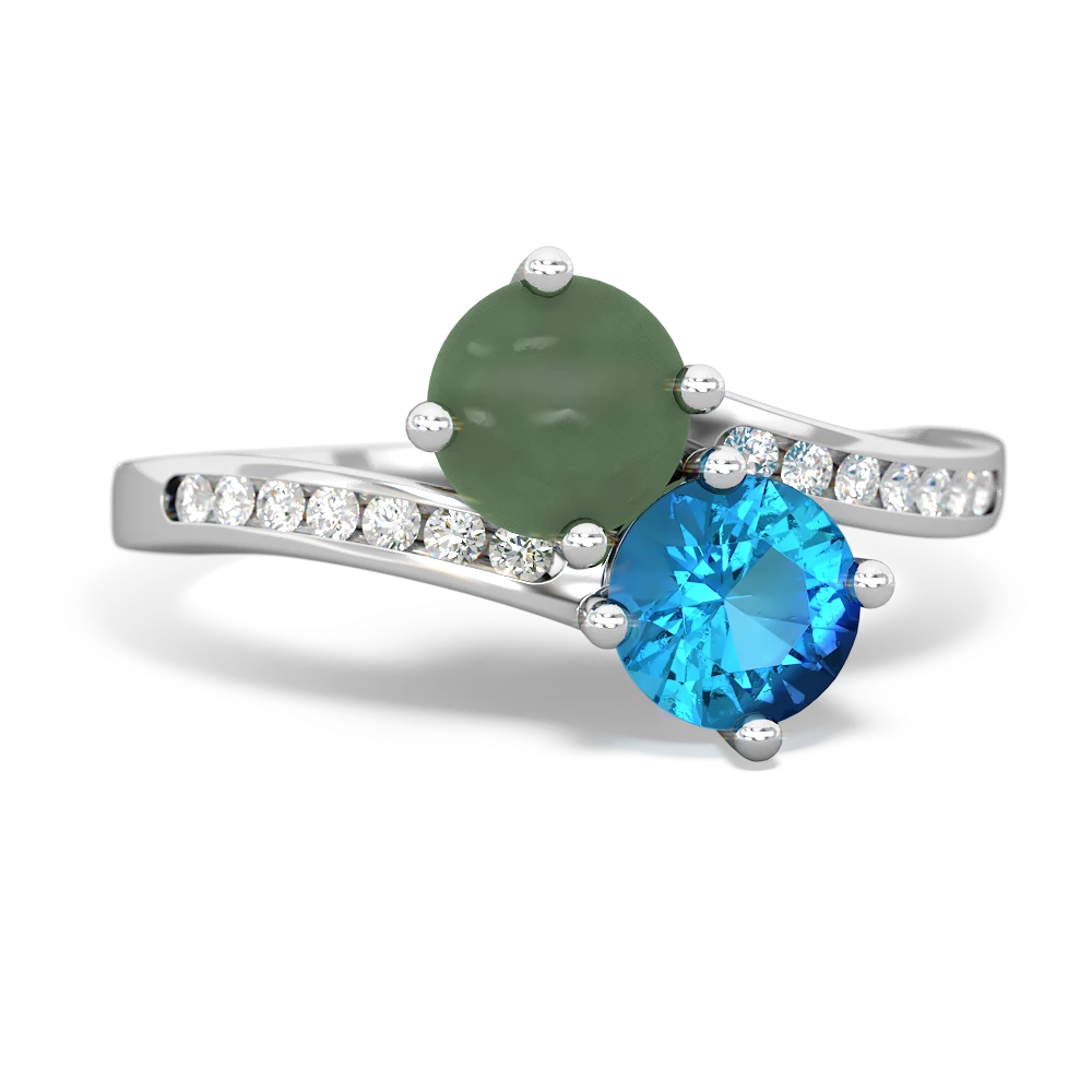 Jade Channel Set Two Stone 14K White Gold ring R5303