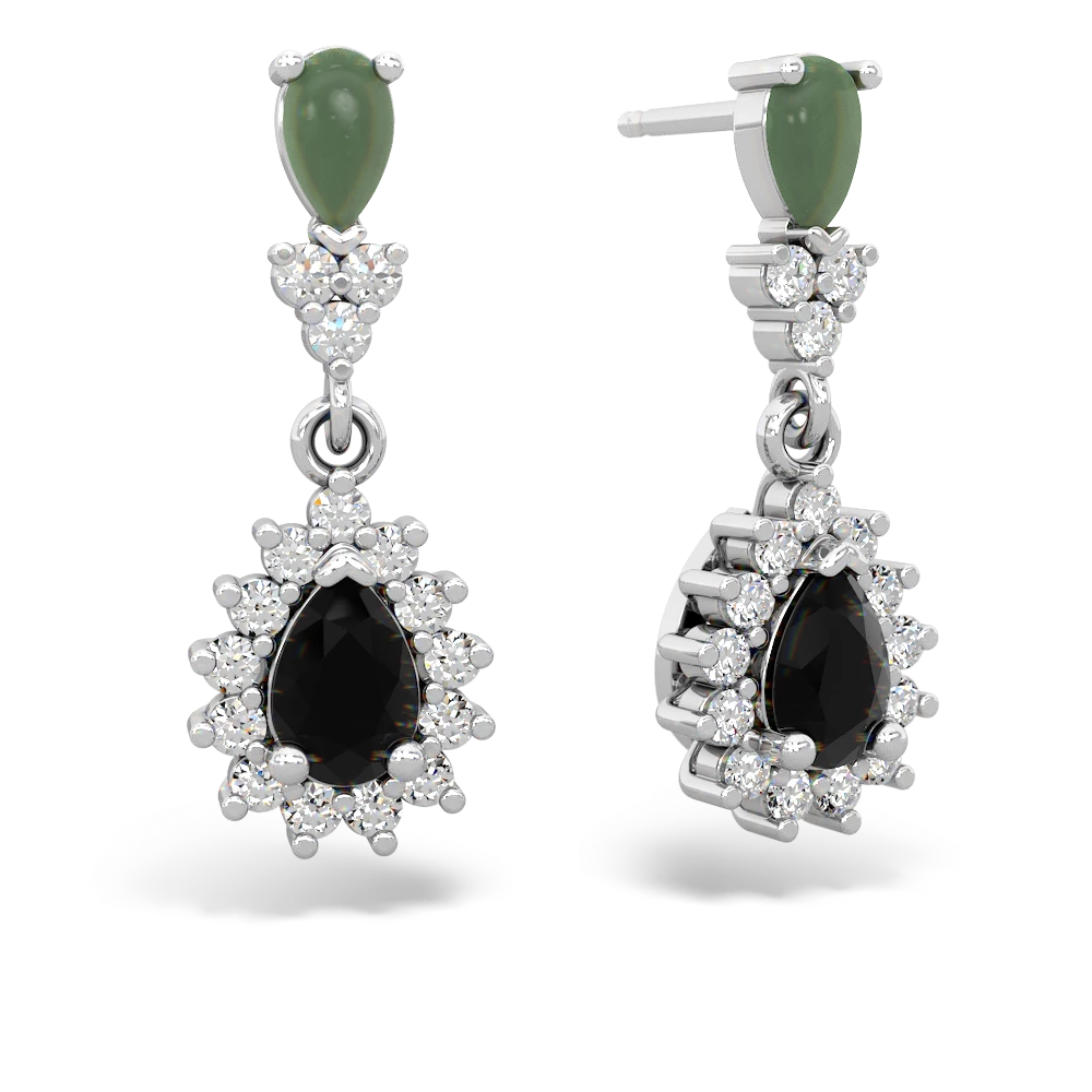 Jade Halo Pear Dangle 14K White Gold earrings E1882