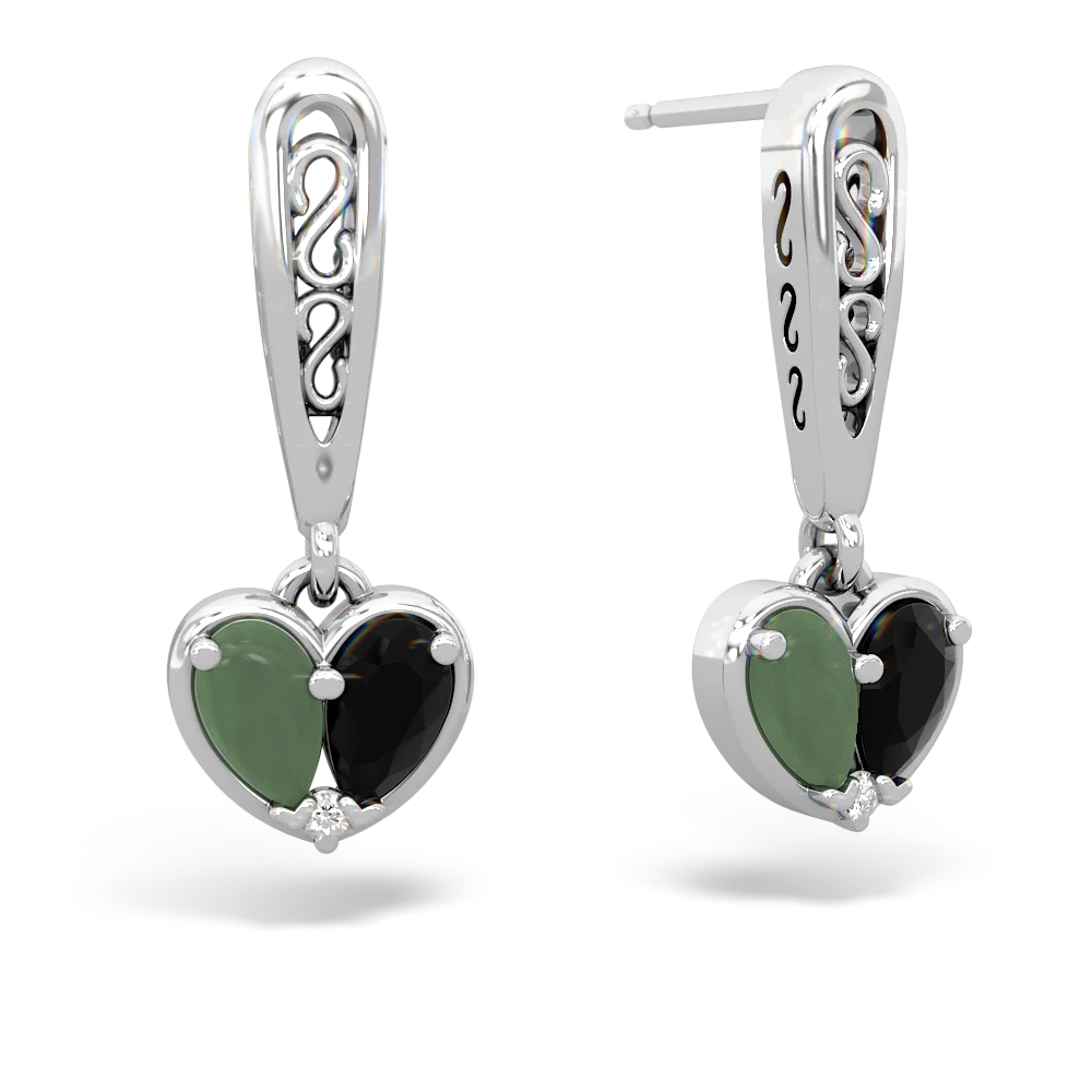 Jade Filligree Heart 14K White Gold earrings E5070