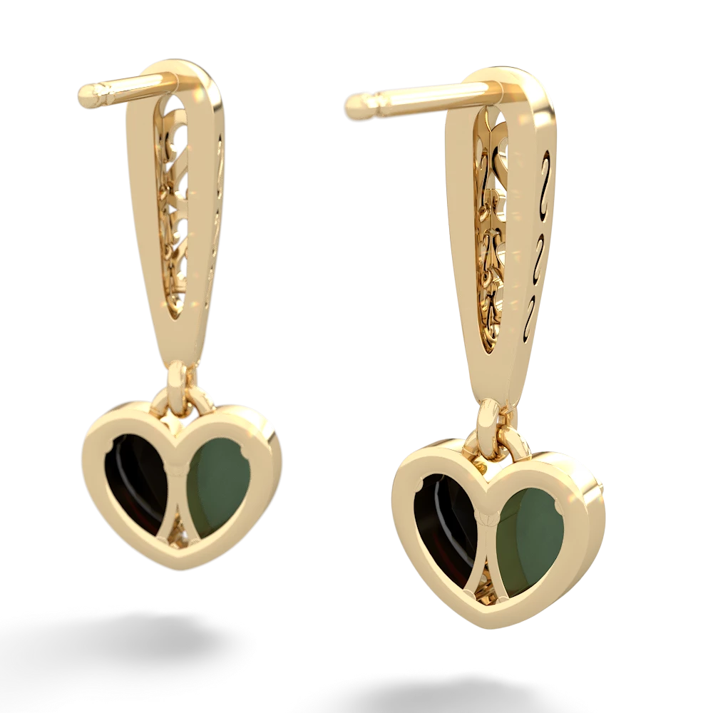 Jade Filligree Heart 14K Yellow Gold earrings E5070