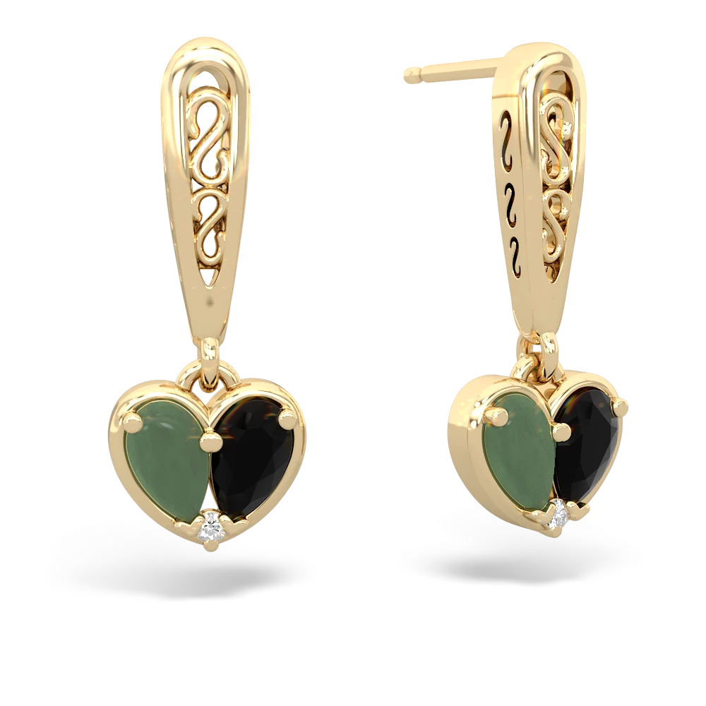 Jade Filligree Heart 14K Yellow Gold earrings E5070