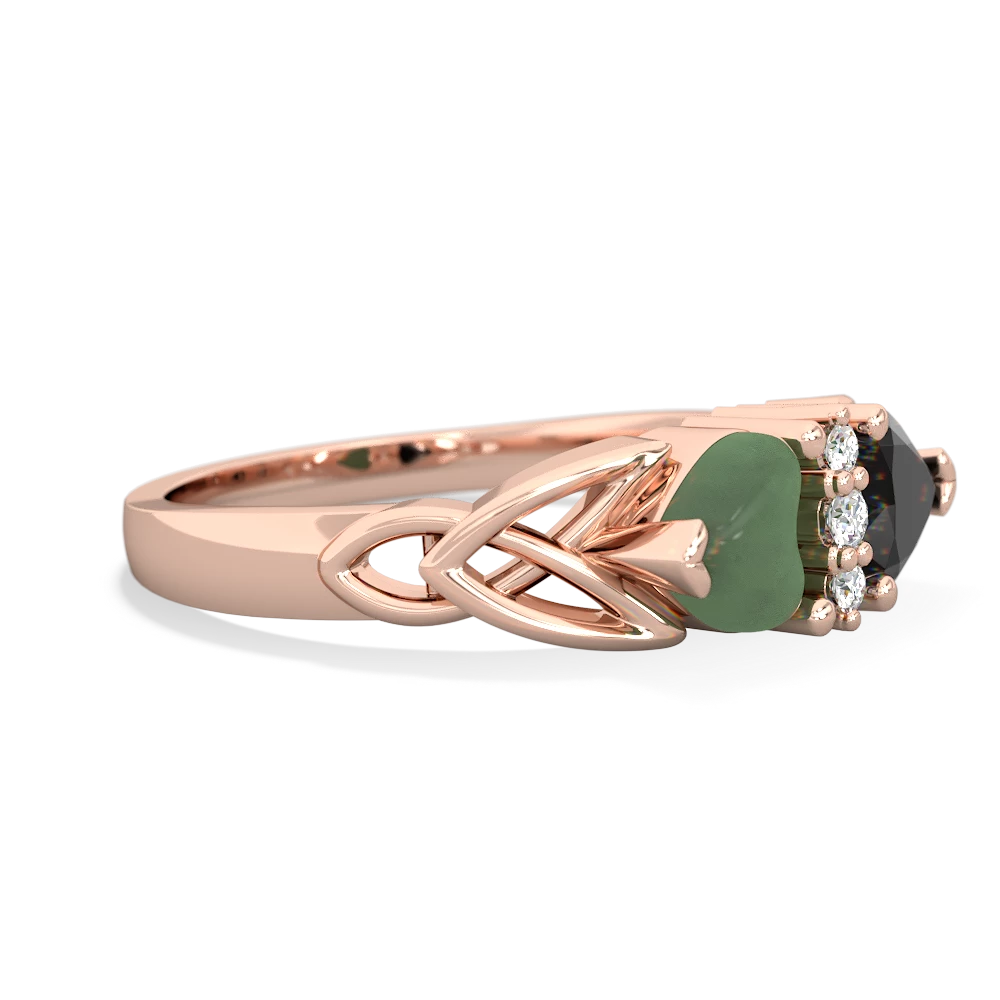 Jade Celtic Knot Double Heart 14K Rose Gold ring R5040