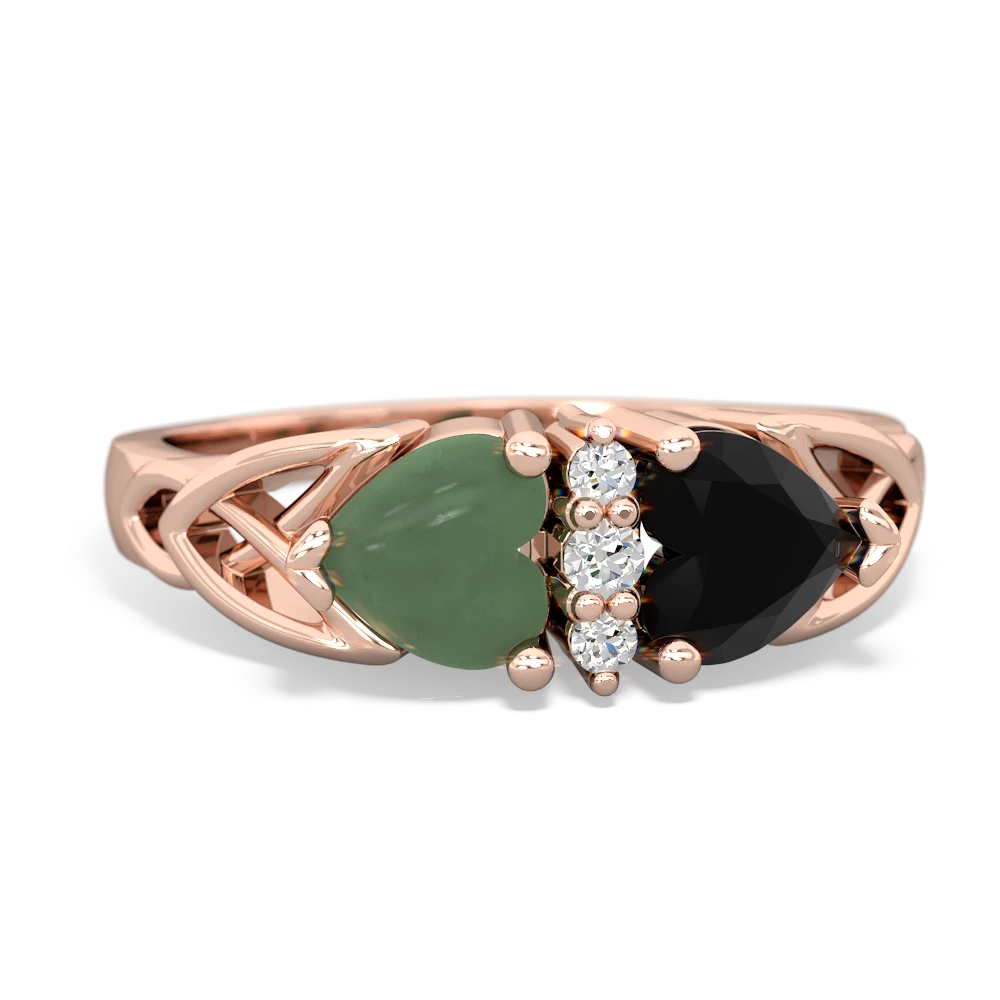 Jade Celtic Knot Double Heart 14K Rose Gold ring R5040