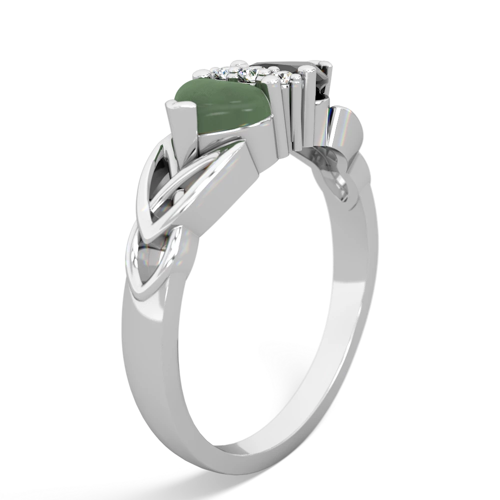 Jade Celtic Knot Double Heart 14K White Gold ring R5040