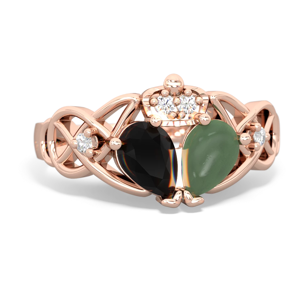 Jade 'One Heart' Celtic Knot Claddagh 14K Rose Gold ring R5322