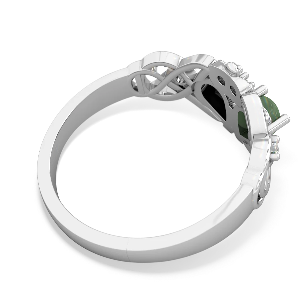 Jade 'One Heart' Celtic Knot Claddagh 14K White Gold ring R5322