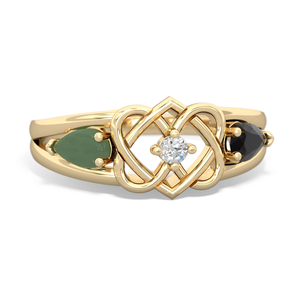 Jade Hearts Intertwined 14K Yellow Gold ring R5880