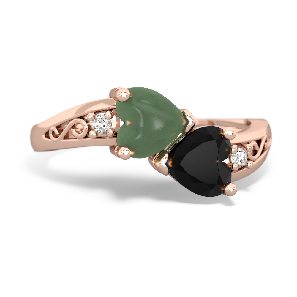 Jade Snuggling Hearts 14K Rose Gold ring R2178