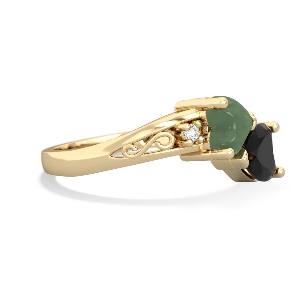 Jade Snuggling Hearts 14K Yellow Gold ring R2178