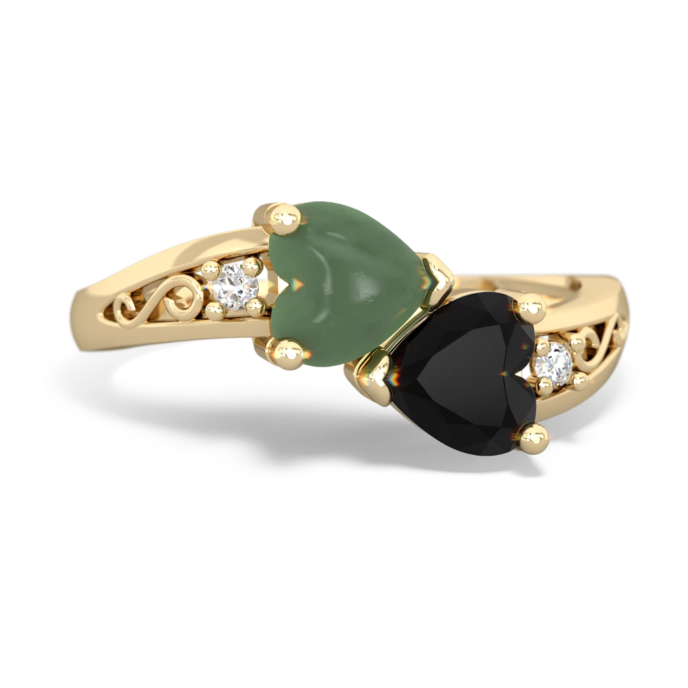 Jade Snuggling Hearts 14K Yellow Gold ring R2178