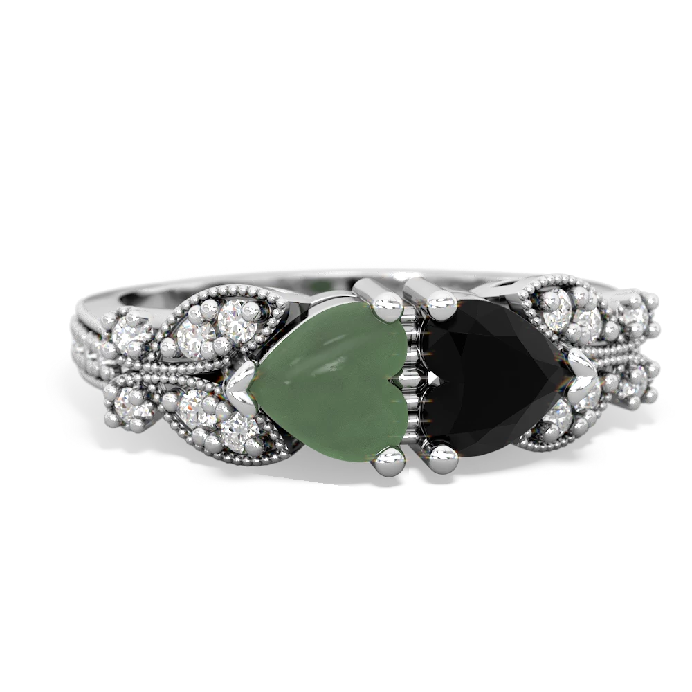 Jade Diamond Butterflies 14K White Gold ring R5601