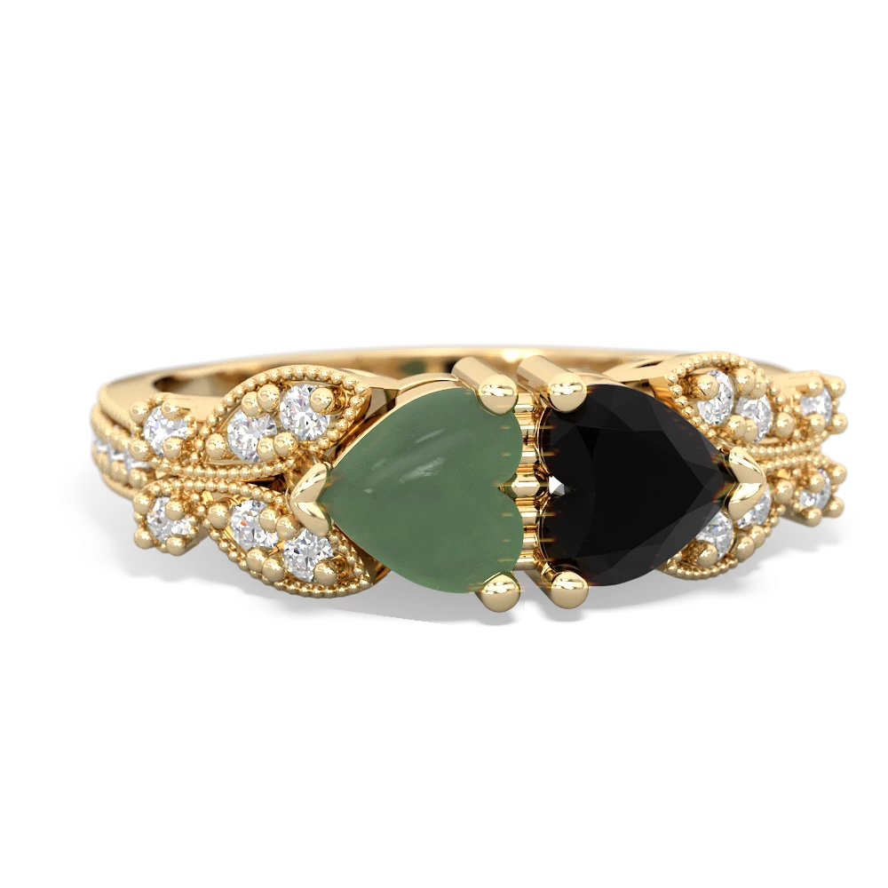 Jade Diamond Butterflies 14K Yellow Gold ring R5601