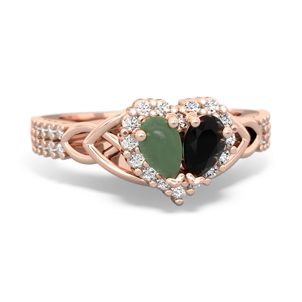 Jade Celtic Knot Two Hearts As One 14K Rose Gold ring R2644HRT