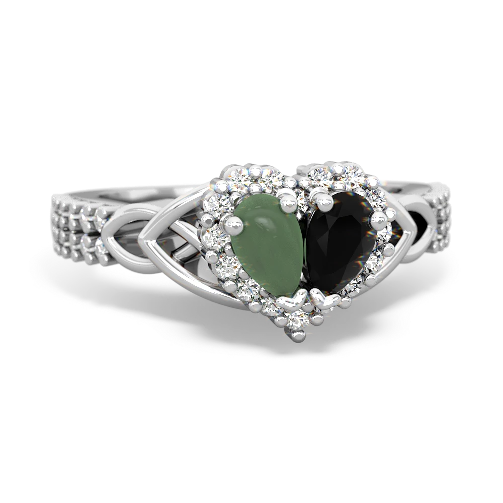 Jade Celtic Knot Two Hearts As One 14K White Gold ring R2644HRT