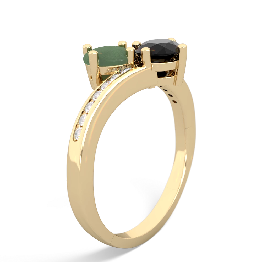 Jade Channel Set Two Stone 14K Yellow Gold ring R5303