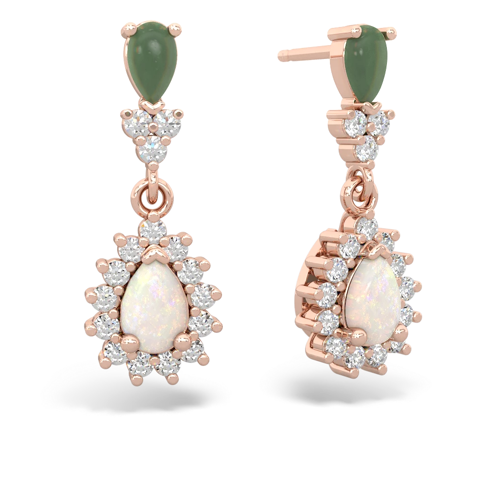 Jade Halo Pear Dangle 14K Rose Gold earrings E1882