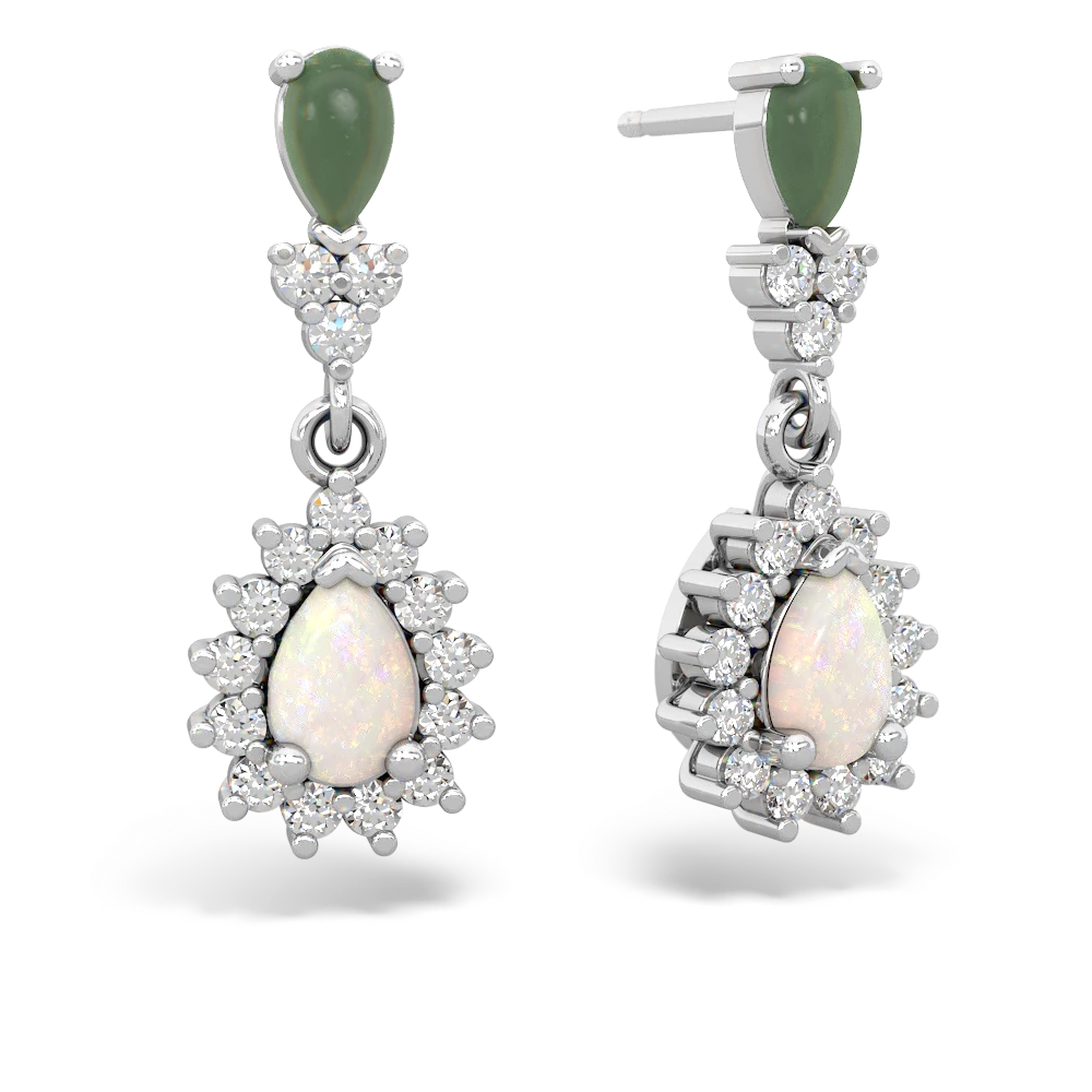 Jade Halo Pear Dangle 14K White Gold earrings E1882