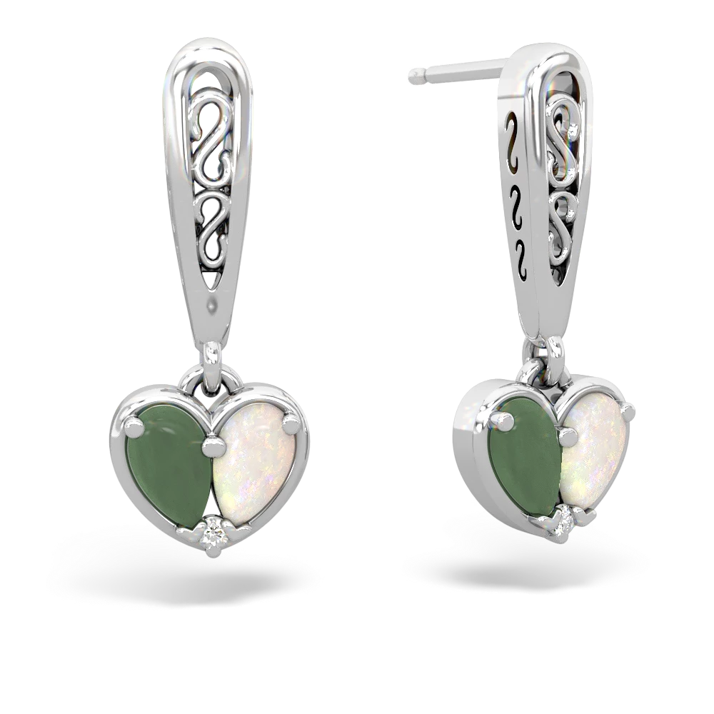 Jade Filligree Heart 14K White Gold earrings E5070