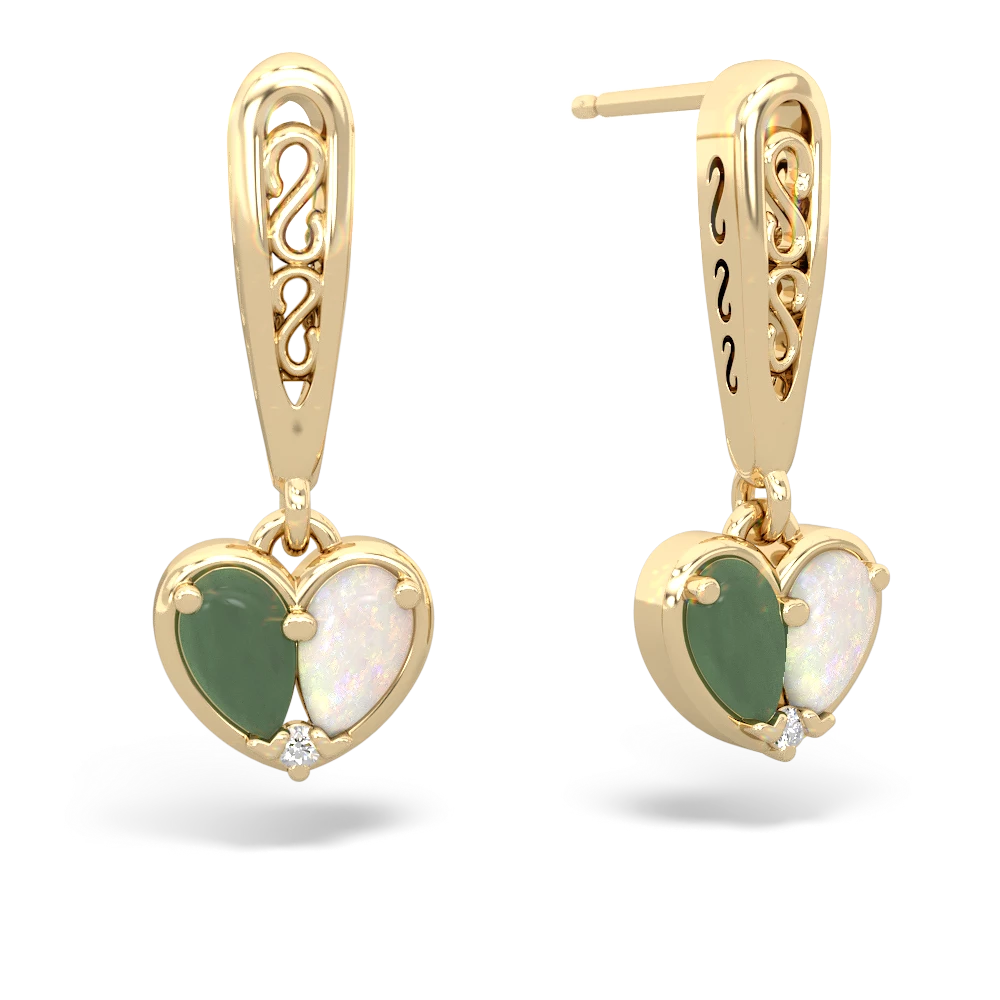 Jade Filligree Heart 14K Yellow Gold earrings E5070