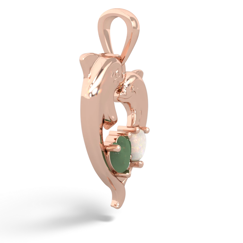 Jade Dolphin Heart 14K Rose Gold pendant P5820