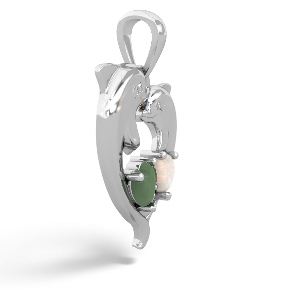 Jade Dolphin Heart 14K White Gold pendant P5820