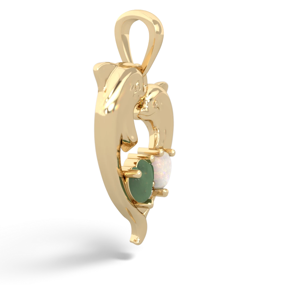 Jade Dolphin Heart 14K Yellow Gold pendant P5820