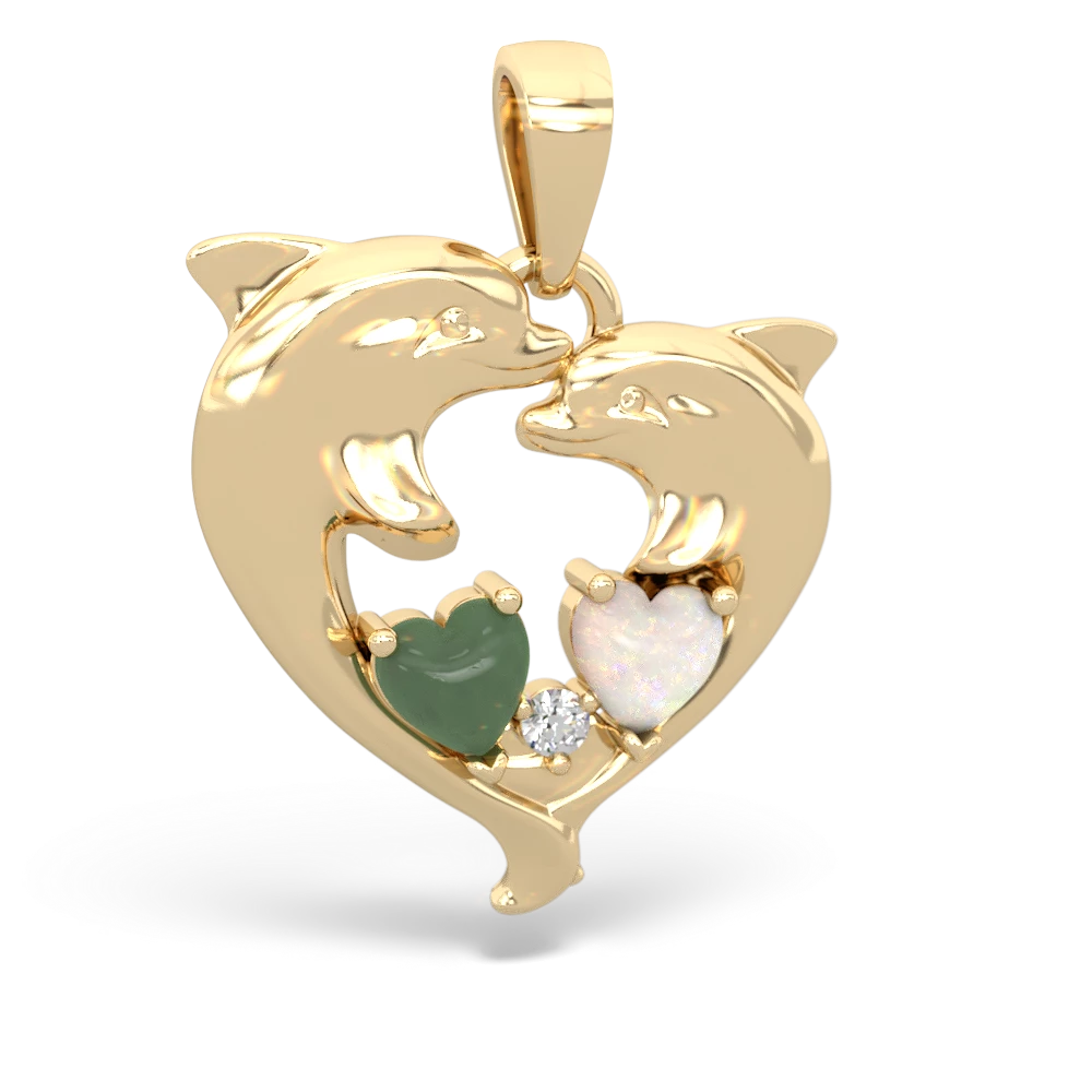 Jade Dolphin Heart 14K Yellow Gold pendant P5820