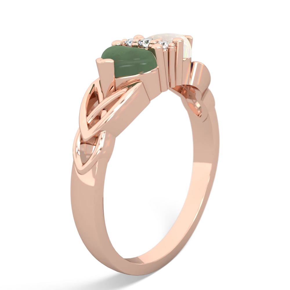 Jade Celtic Knot Double Heart 14K Rose Gold ring R5040