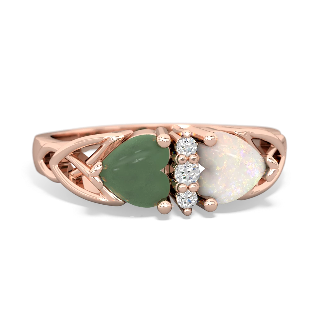 Jade Celtic Knot Double Heart 14K Rose Gold ring R5040