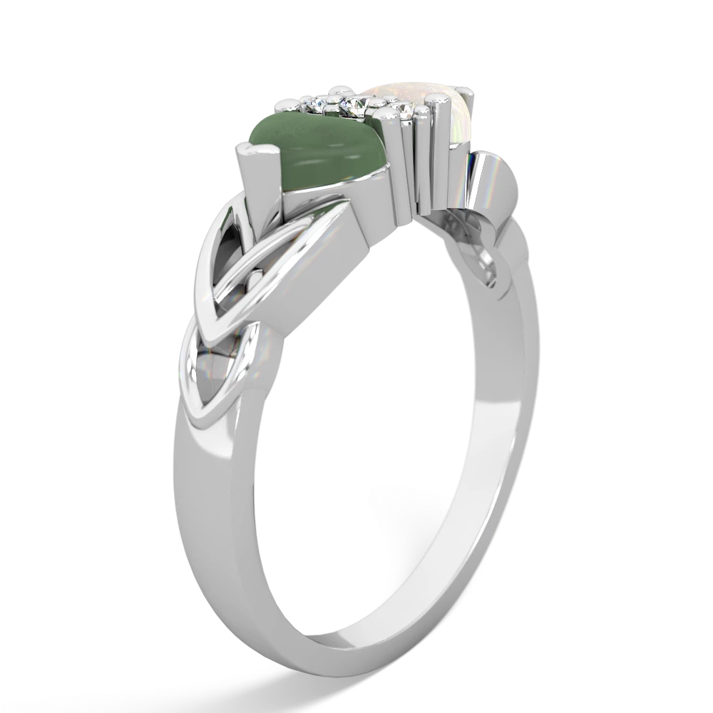 Jade Celtic Knot Double Heart 14K White Gold ring R5040