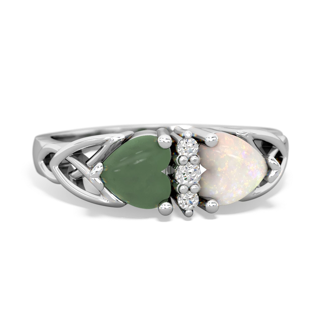 Jade Celtic Knot Double Heart 14K White Gold ring R5040