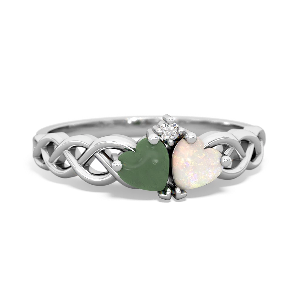 Jade Heart To Heart Braid 14K White Gold ring R5870