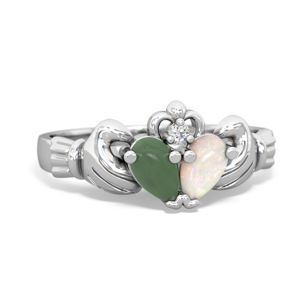 Jade 'Our Heart' Claddagh 14K White Gold ring R2388